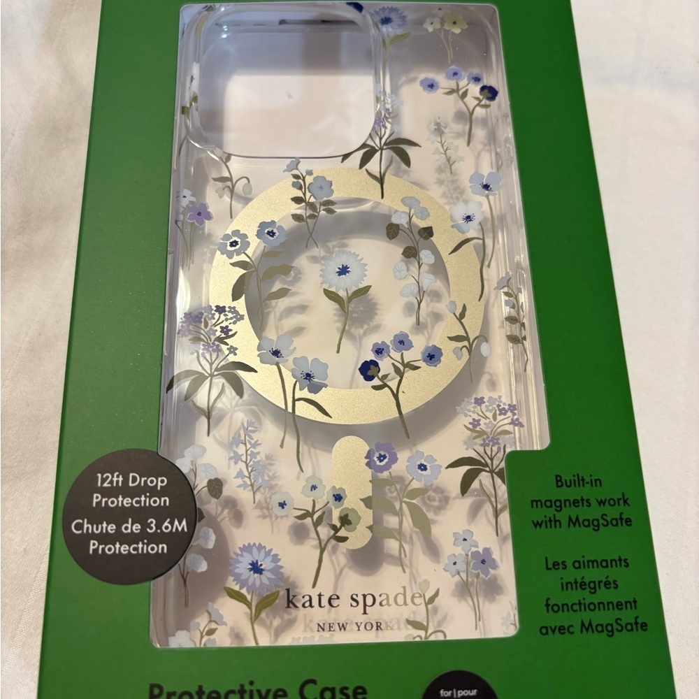 kate spade Clear Floral iPhone Case with Blue and gray floral design. - Picture 7 of 7